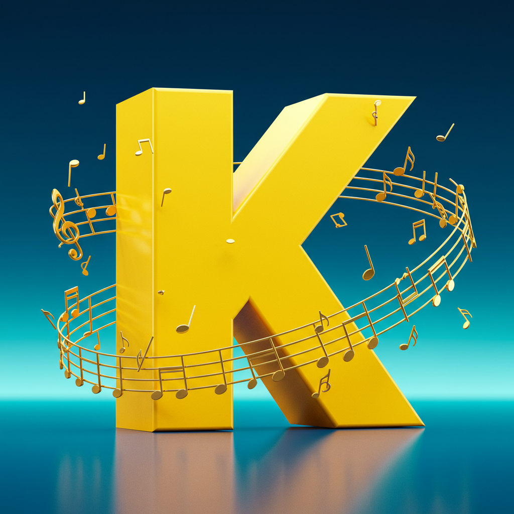 Gold music notes — letter K (variant 2)
