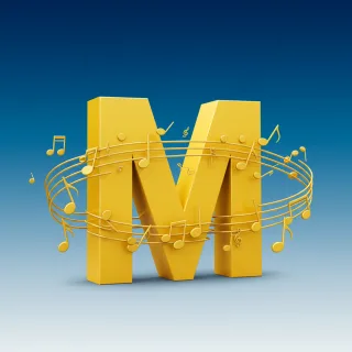 Gold music notes — letter M