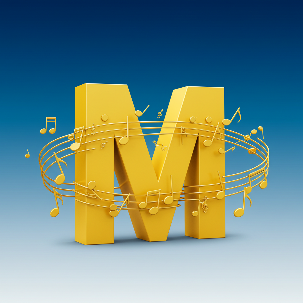 Gold music notes — letter M
