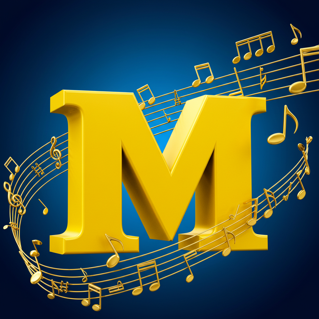 Gold music notes — letter M (variant 2)