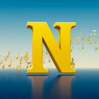Gold music notes — letter N