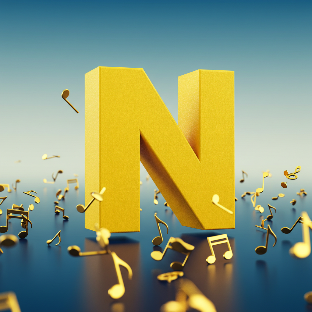 Gold music notes — letter N (variant 2)
