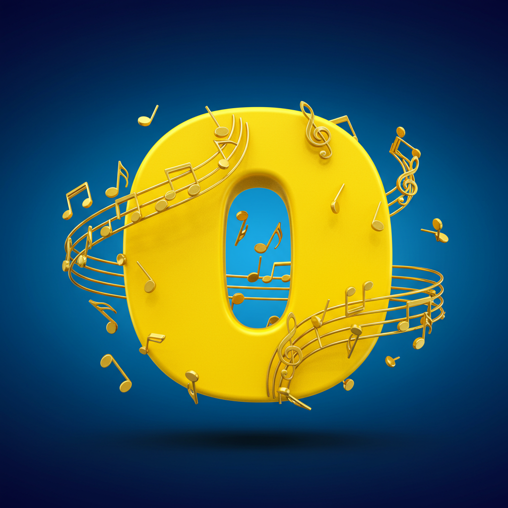 Gold music notes — letter O