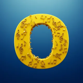 Gold music notes — letter O (variant 2)