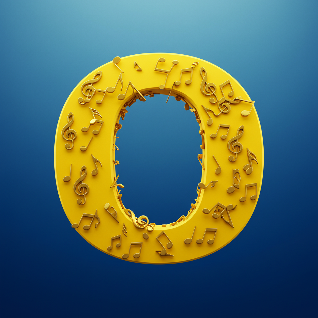 Gold music notes — letter O (variant 2)