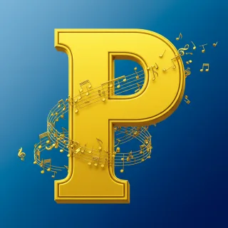 Gold music notes — letter P (variant 2)