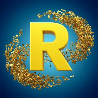 Gold music notes — letter R