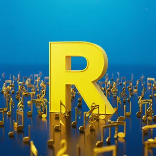 Gold music notes — letter R (variant 2)
