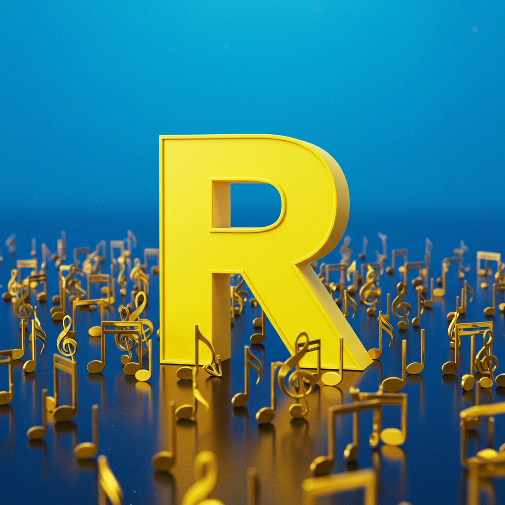 Gold music notes — letter R (variant 2)
