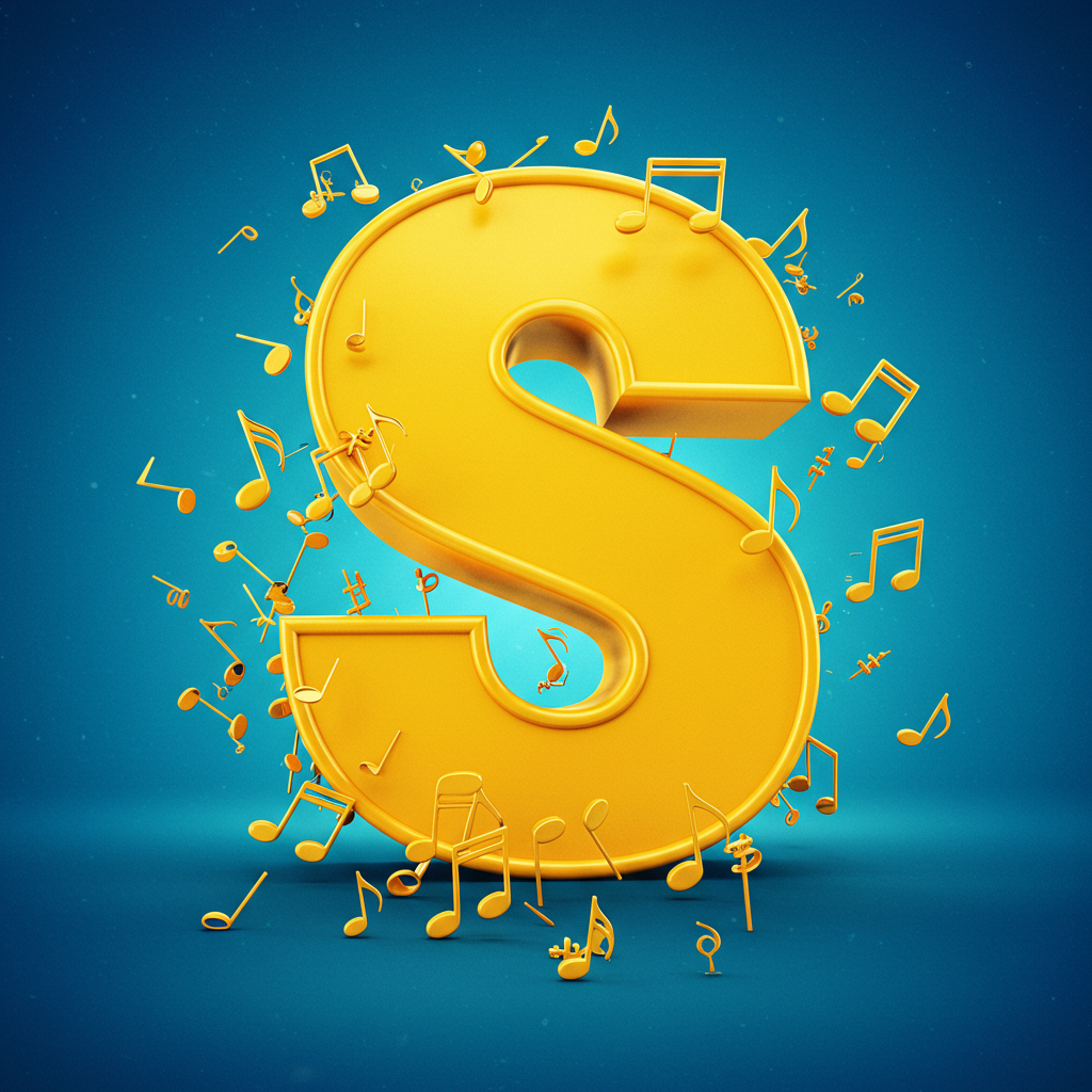 Gold music notes — letter S (variant 2)