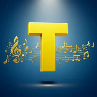 Gold music notes — letter T