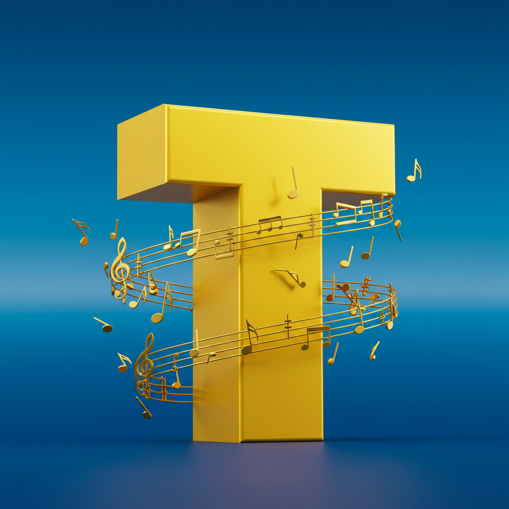 Gold music notes — letter T (variant 2)