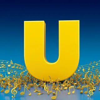 Gold music notes — letter U (variant 2)