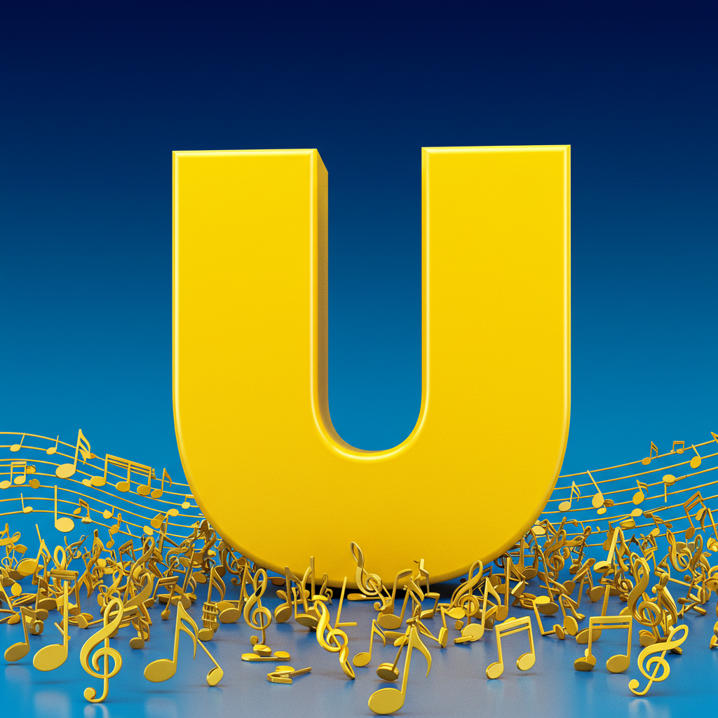 Gold music notes — letter U (variant 2)