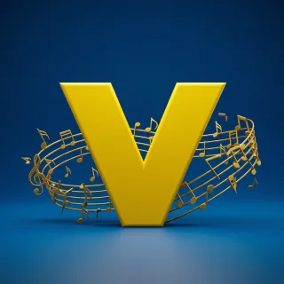 Gold music notes — letter V (variant 2)