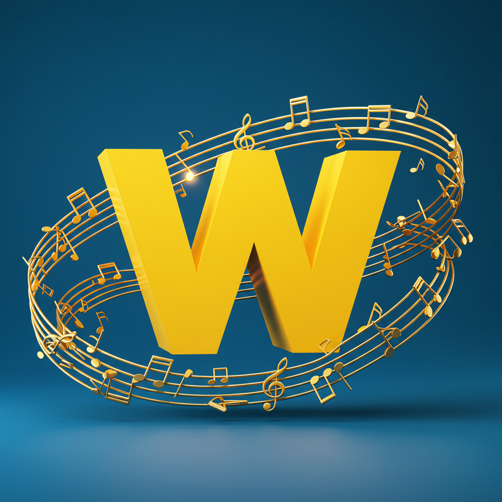 Gold music notes — letter W