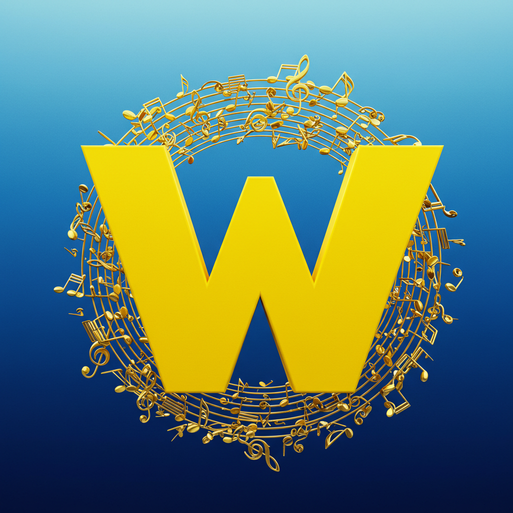 Gold music notes — letter W (variant 2)