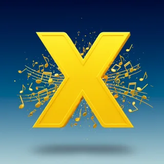Gold music notes — letter X