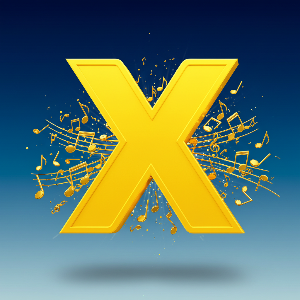 Gold music notes — letter X