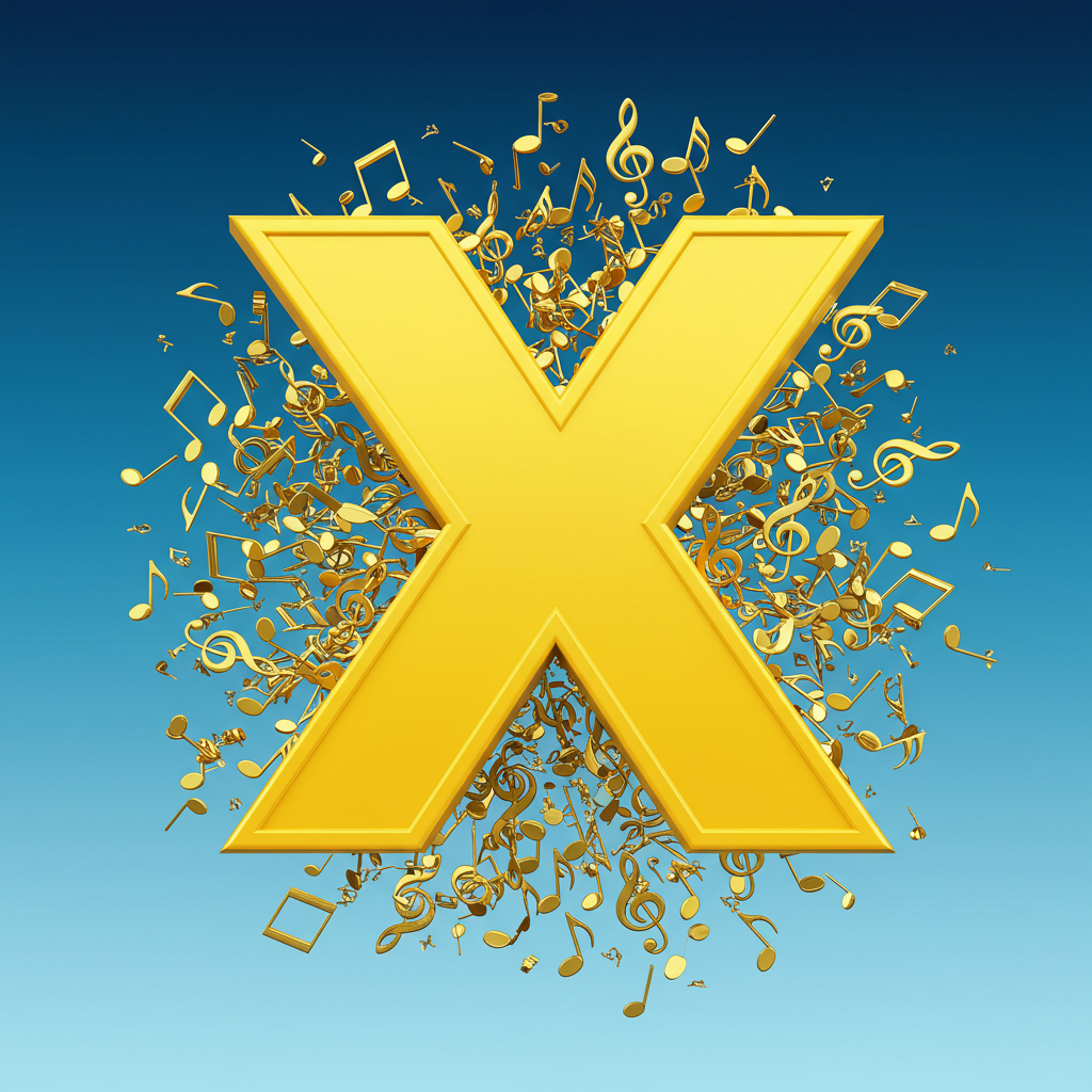 Gold music notes — letter X (variant 2)