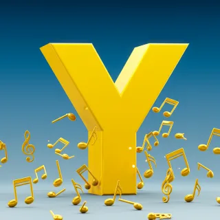 Gold music notes — letter Y