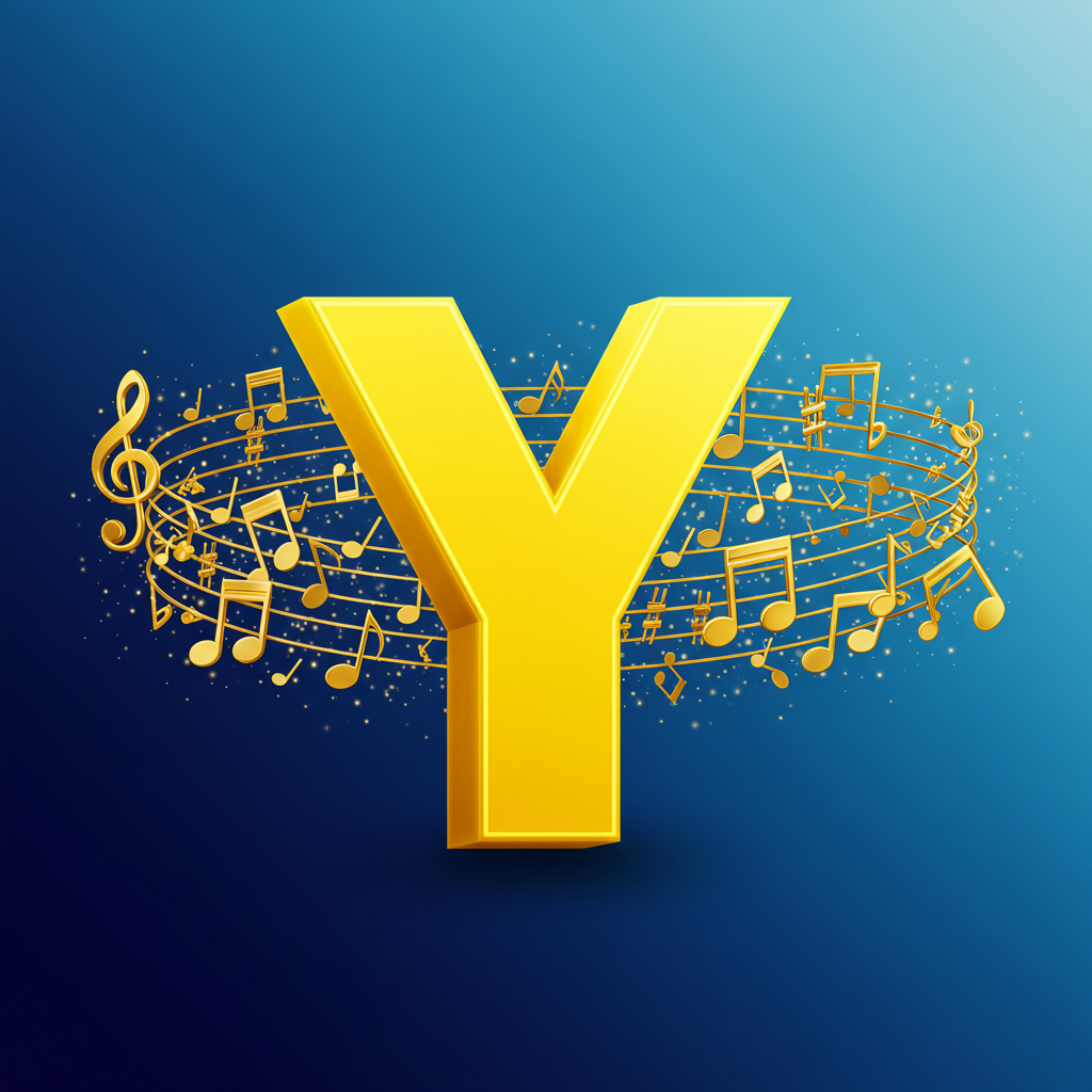 Gold music notes — letter Y (variant 2)