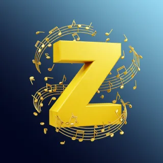 Gold music notes — letter Z (variant 2)