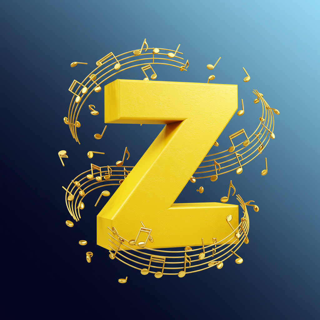 Gold music notes — letter Z (variant 2)