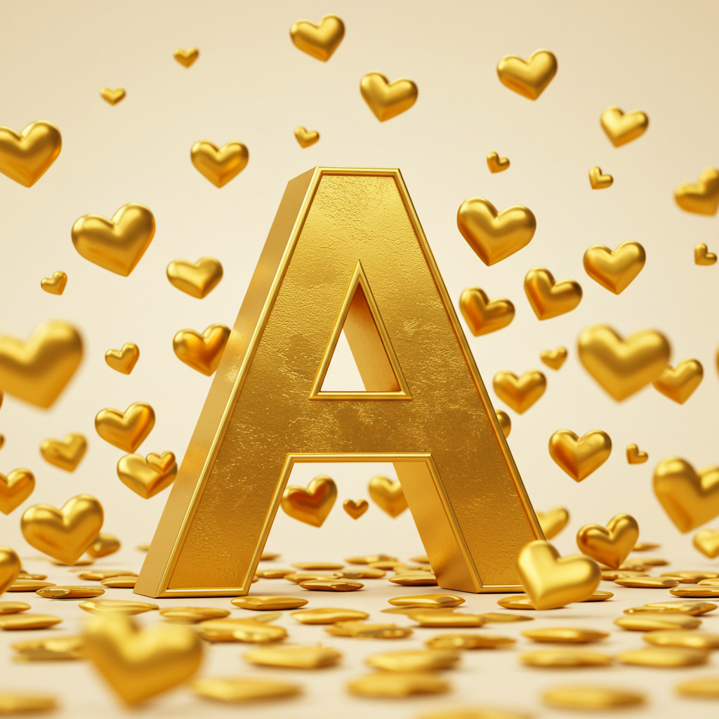 Golden hearts — letter A (variant 2)