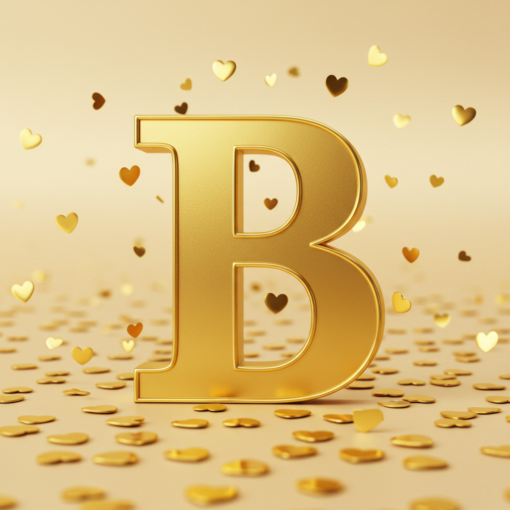 Golden hearts — letter B (variant 2)