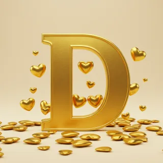 Golden hearts — letter D (variant 2)