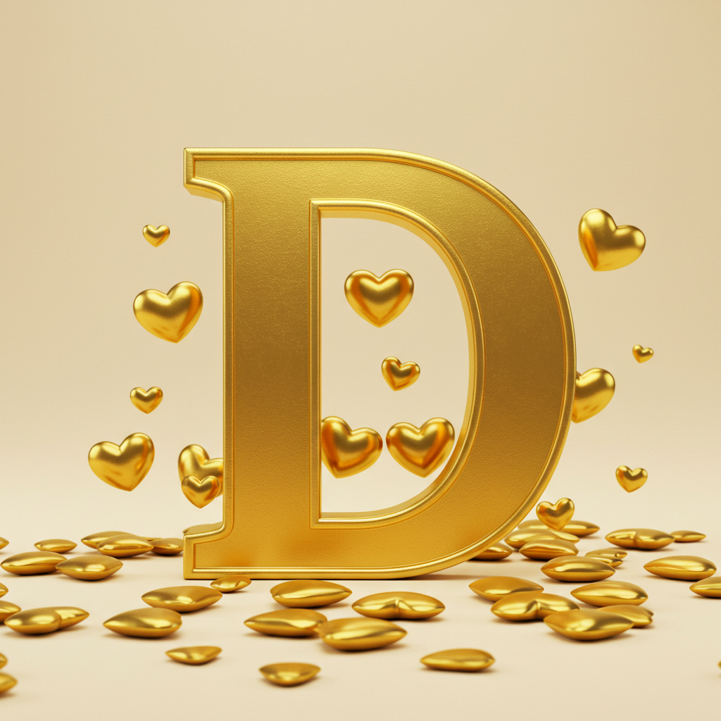 Golden hearts — letter D (variant 2)