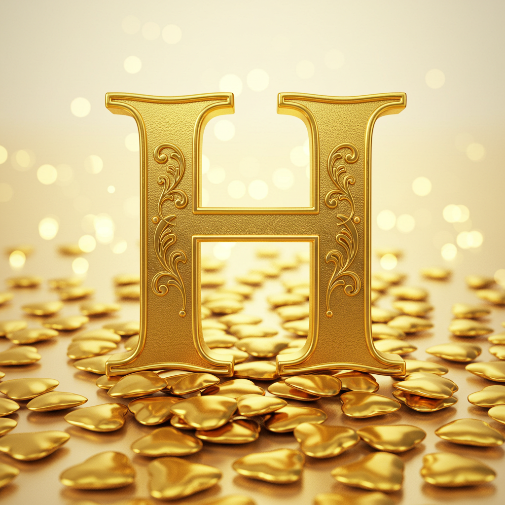 Golden hearts — letter H (variant 2)