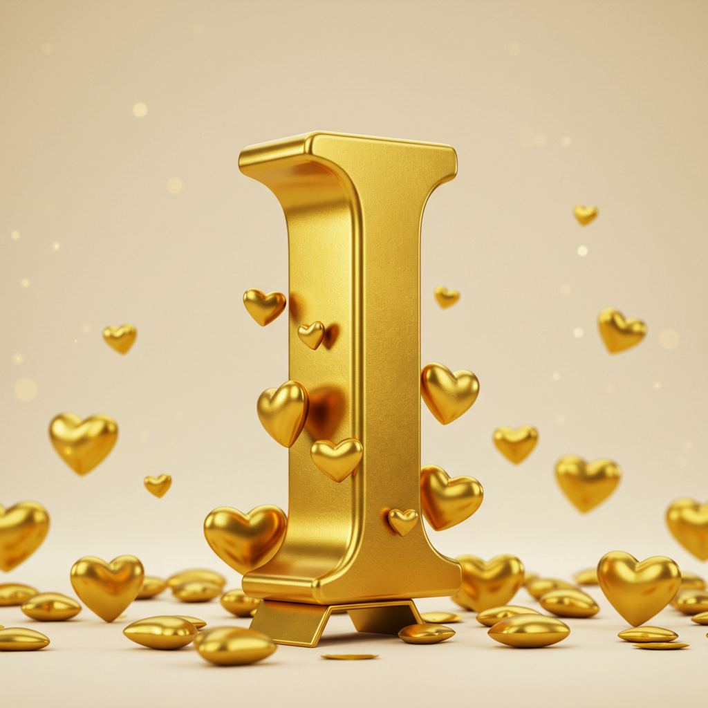 Golden hearts — letter I (variant 2)