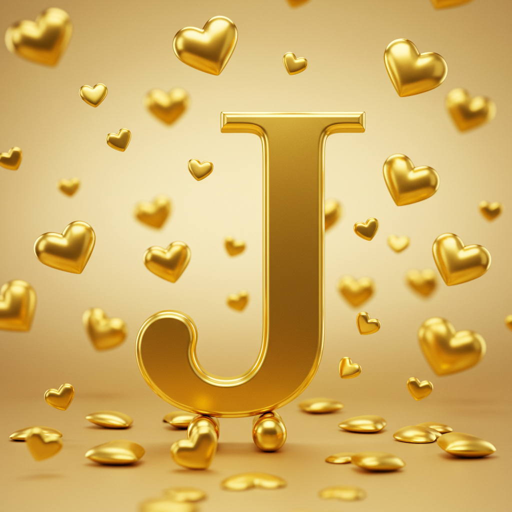 Golden hearts — letter J (variant 2)