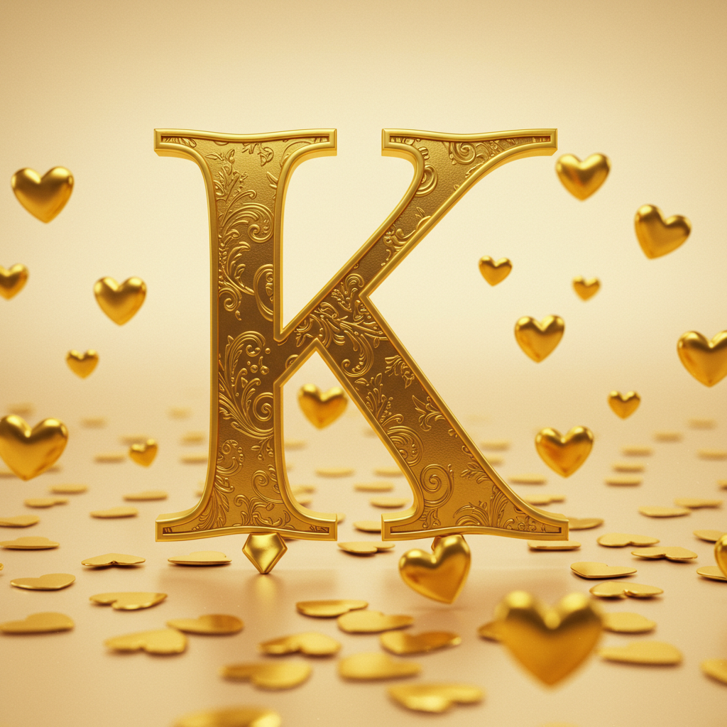 Golden hearts — letter K (variant 2)