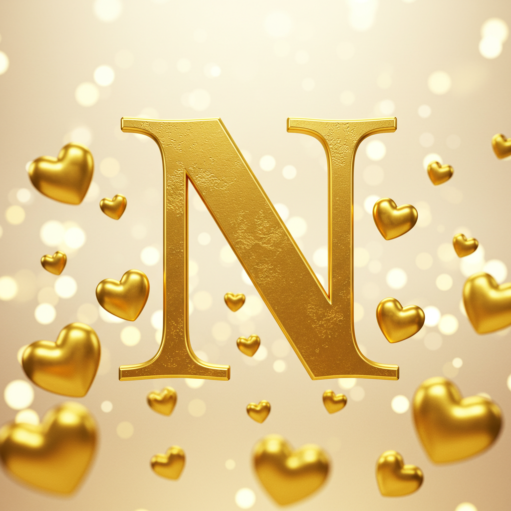 Golden hearts — letter N