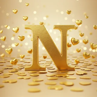 Golden hearts — letter N (variant 2)