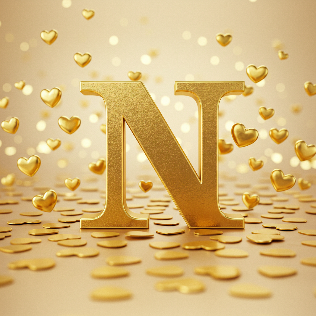 Golden hearts — letter N (variant 2)