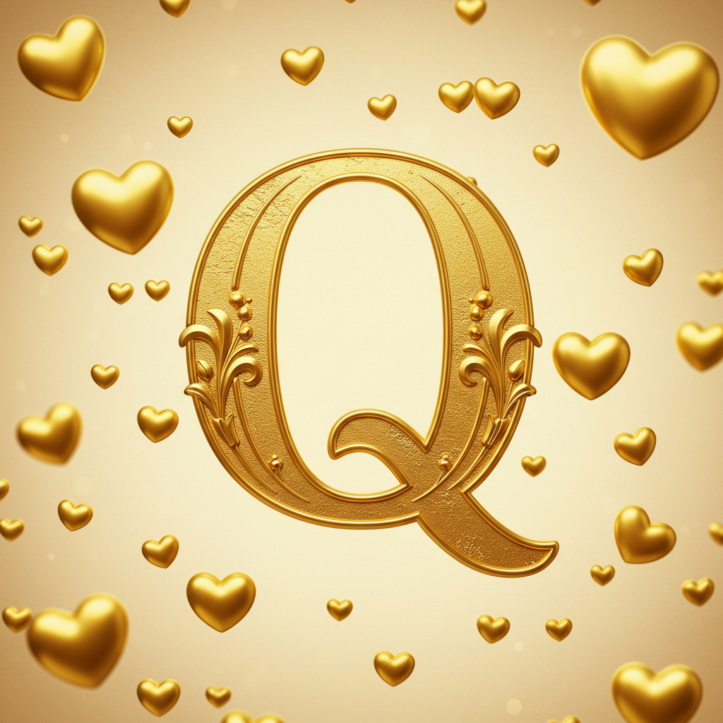 Golden hearts — letter Q (variant 2)
