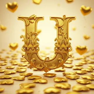 Golden hearts — letter U (variant 2)