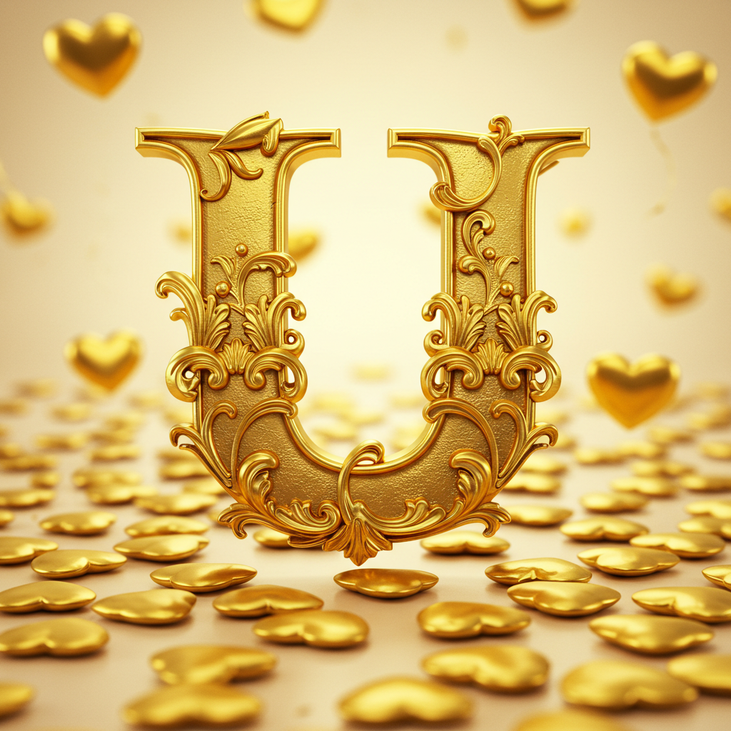Golden hearts — letter U (variant 2)