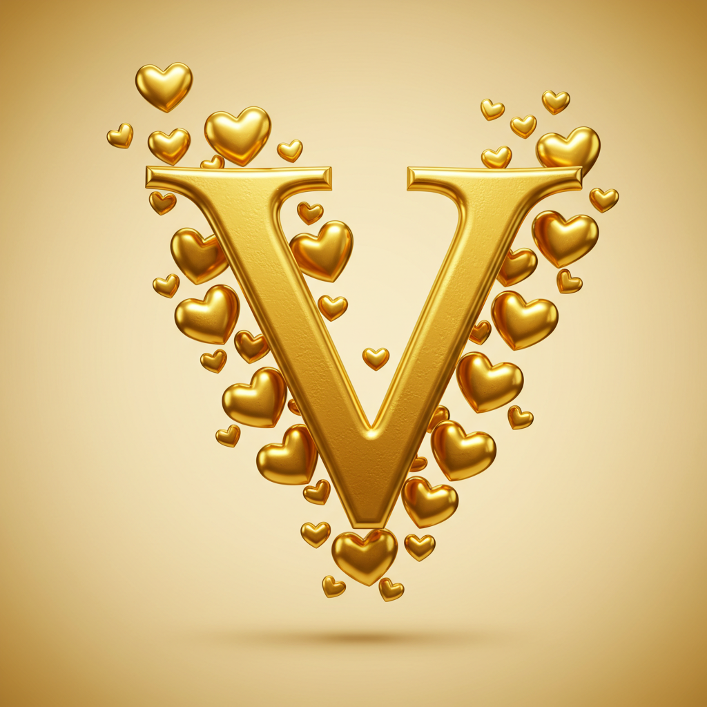 Golden hearts — letter V