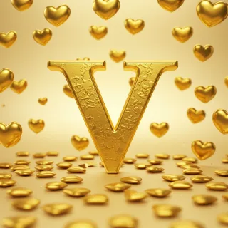 Golden hearts — letter V (variant 2)