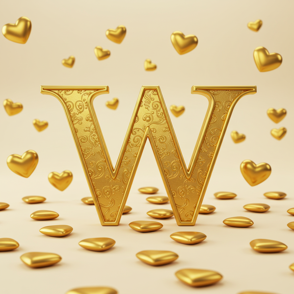 Golden hearts — letter W