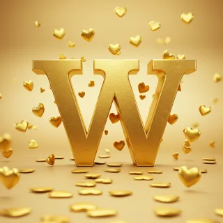 Golden hearts — letter W (variant 2)