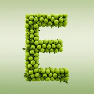 Green apples — letter E (variant 2)