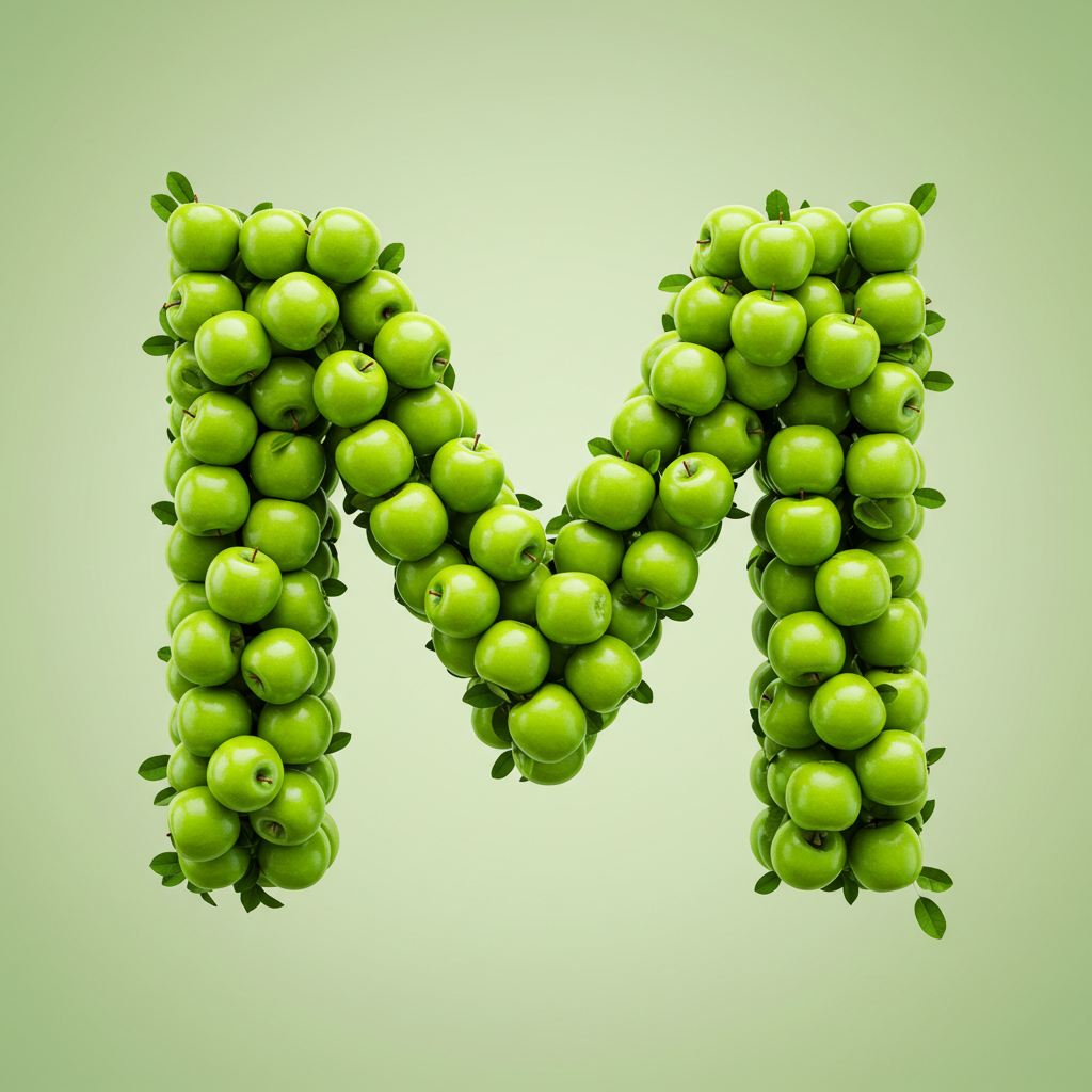 Green apples — letter M (variant 2)