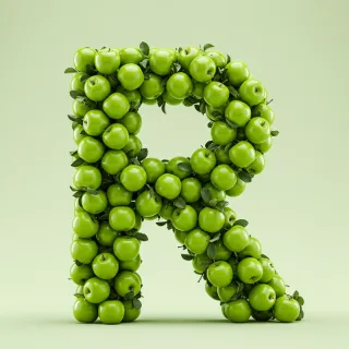Green apples — letter R (variant 2)