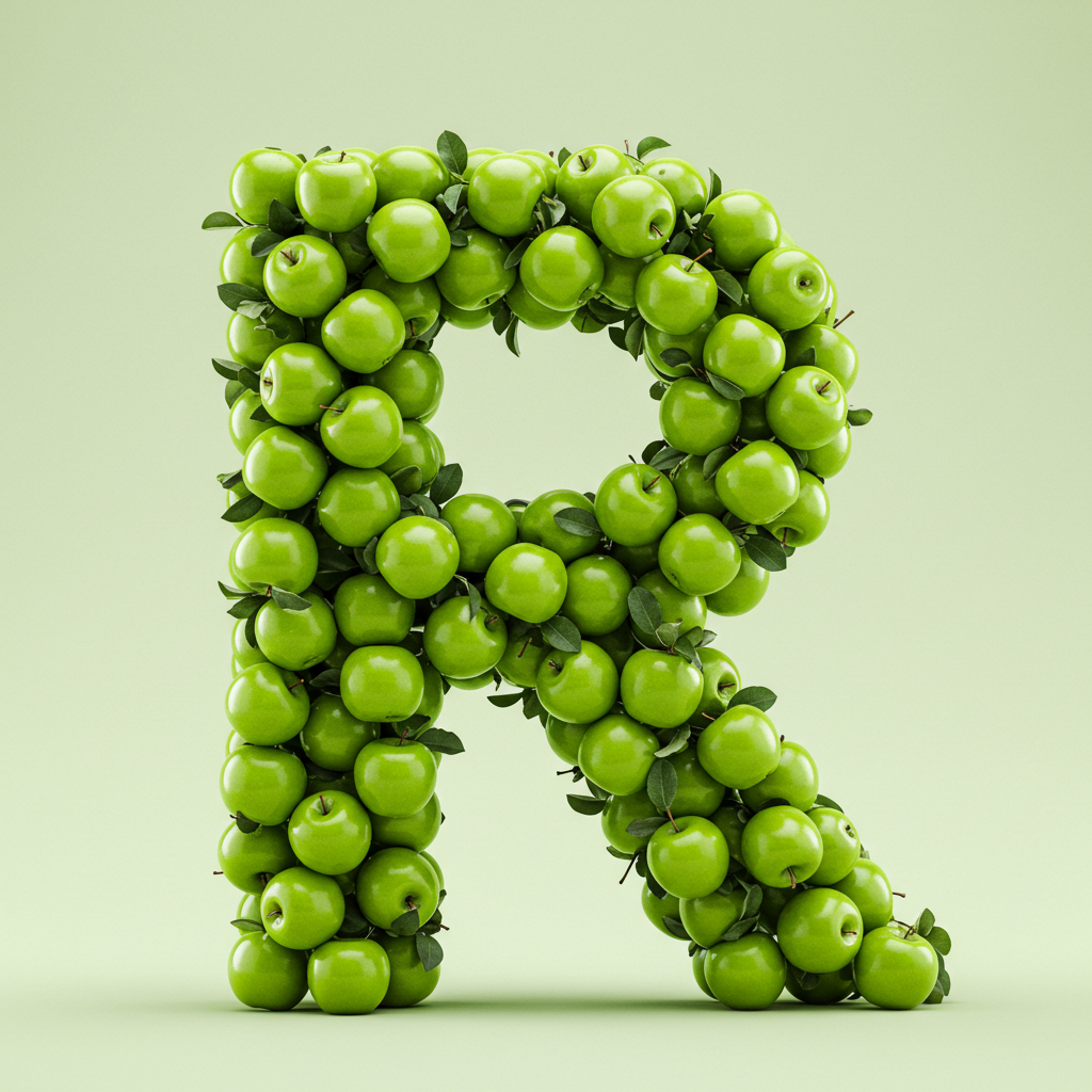 Green apples — letter R (variant 2)